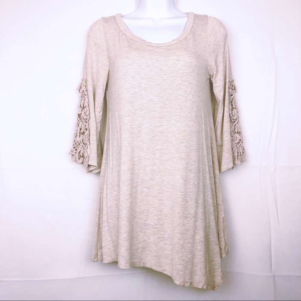Emerald Beige Crochet 3/4 Sleeve Size Small Top